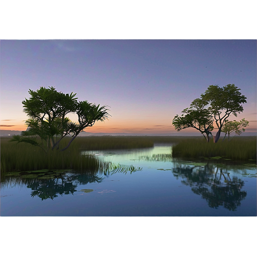 Calm Marshland At Twilight Landscape Png 06232024 PNG