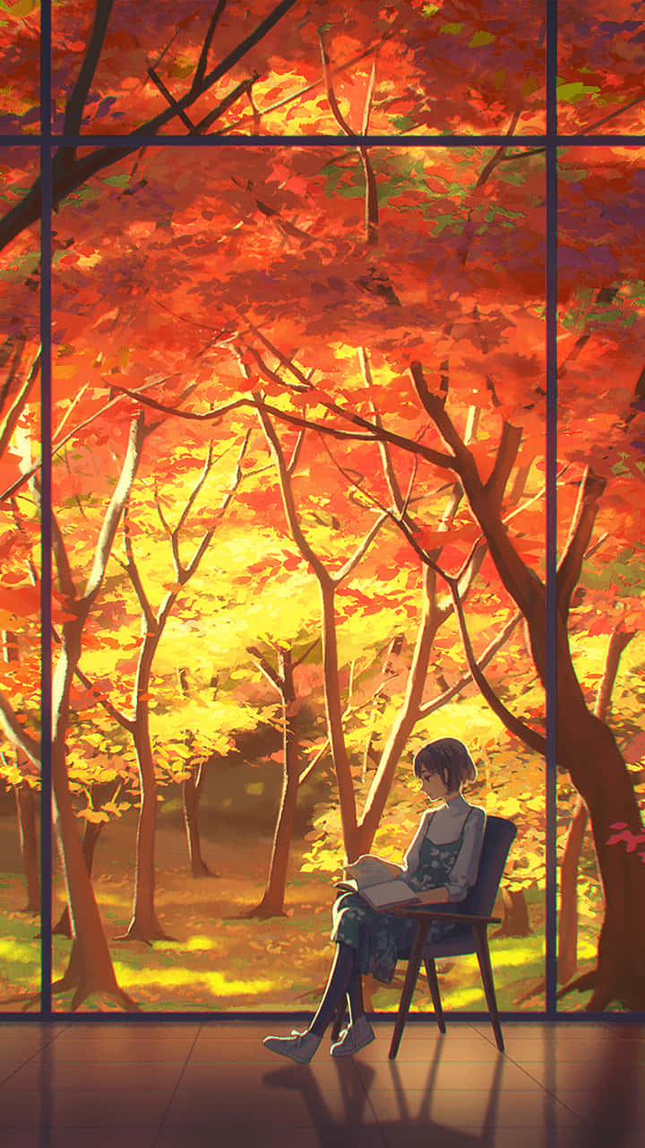 Beruhigendeorangefarbene Anime-szene Wallpaper