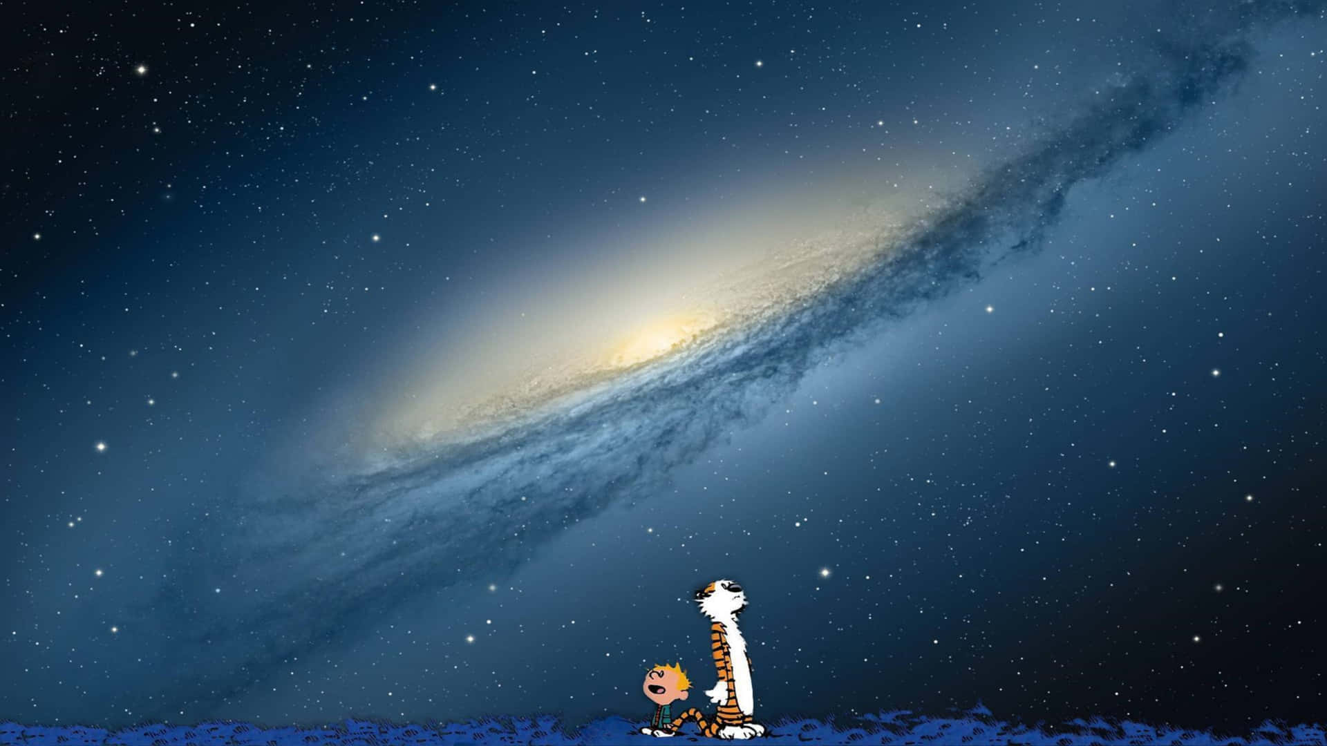 Calvin og Hobbes 4K Galaxy Scene - forstå dette udtryk? Wallpaper
