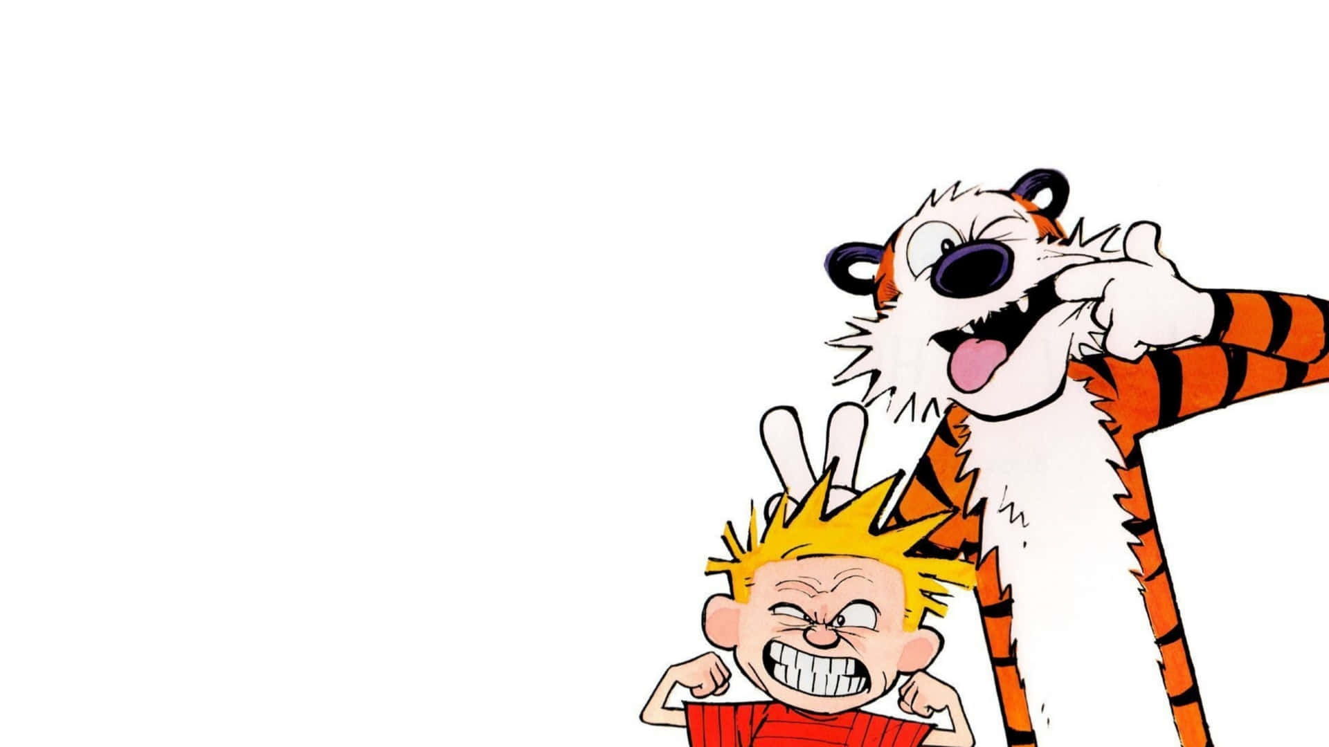 Den elskede tegnefilmspar Calvin og Hobbes i 4K-opløsning. Wallpaper