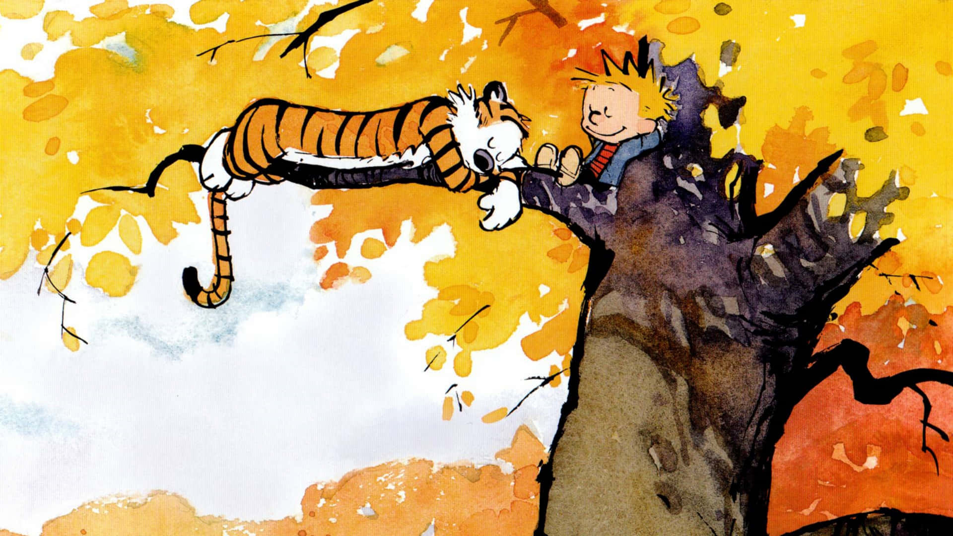 Calvin And Hobbes 4k Tree Wallpaper