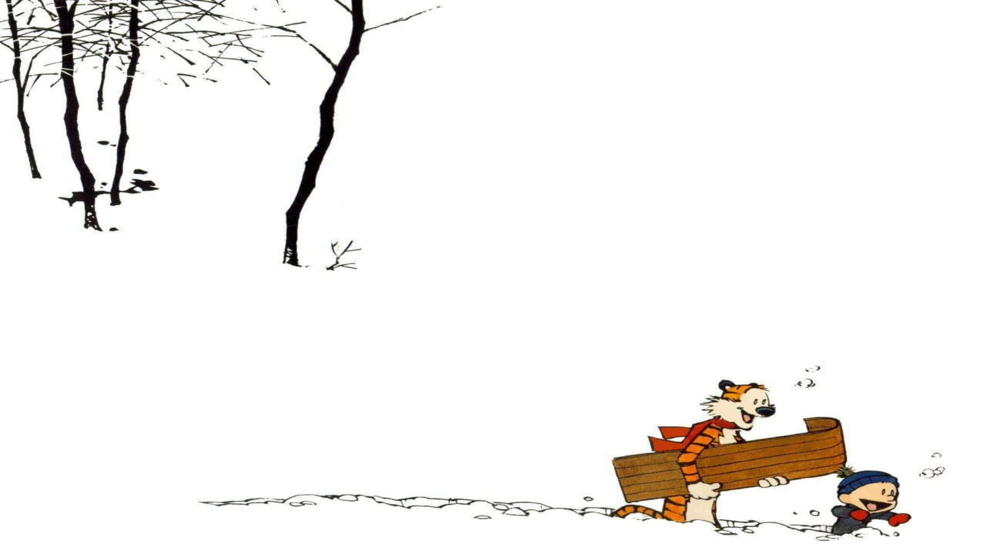 Calvin og Hobbes 4k sne sledning Wallpaper