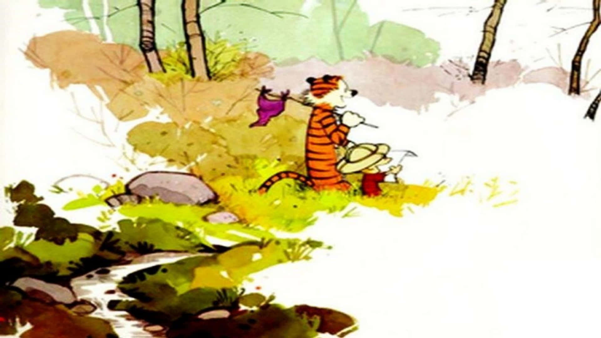 Join Calvin and Hobbes on their hilarious adventures Wallpaper