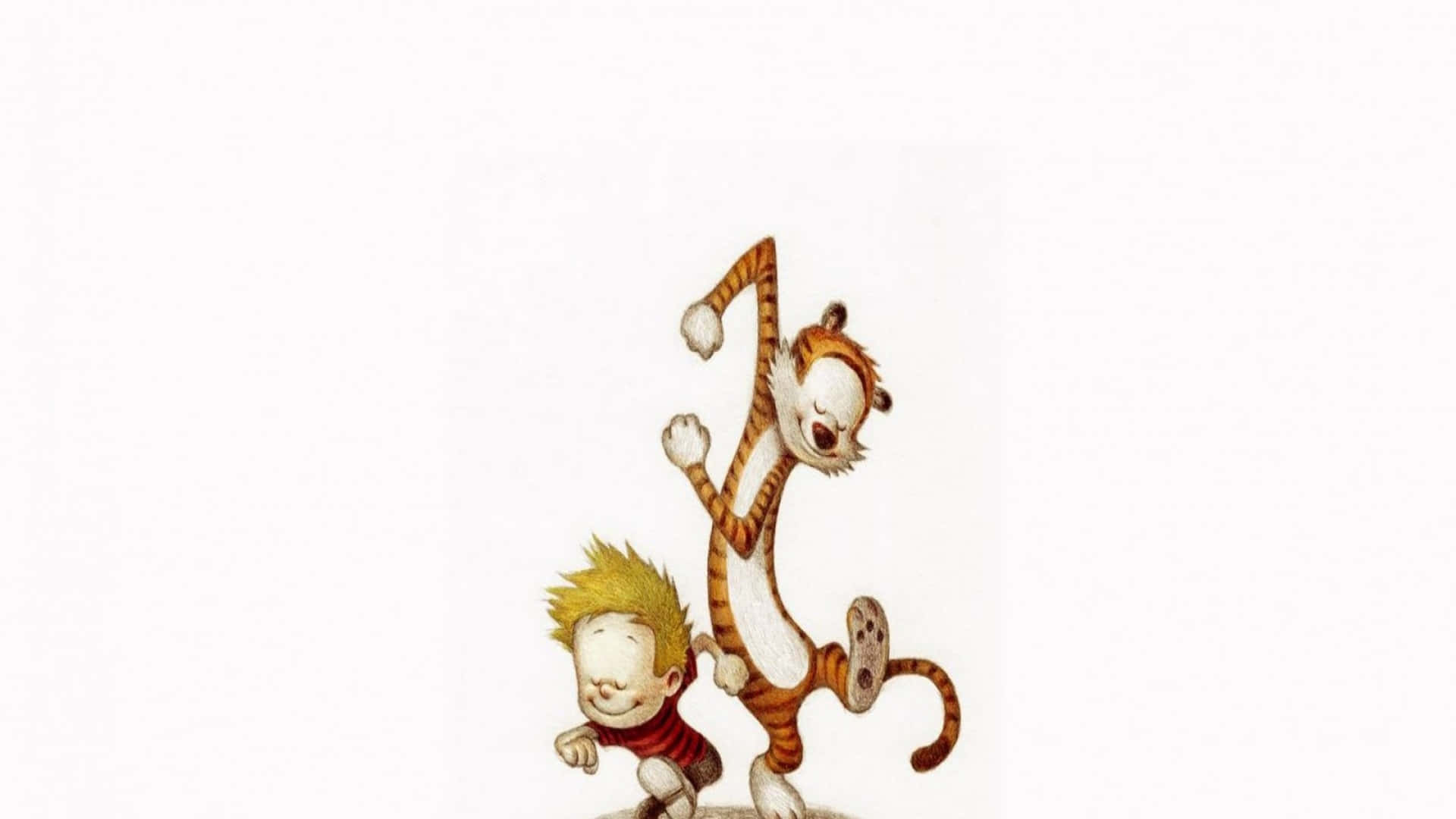 Det klassiske duoen Calvin og Hobbes, klar til deres næste eventyr. Wallpaper