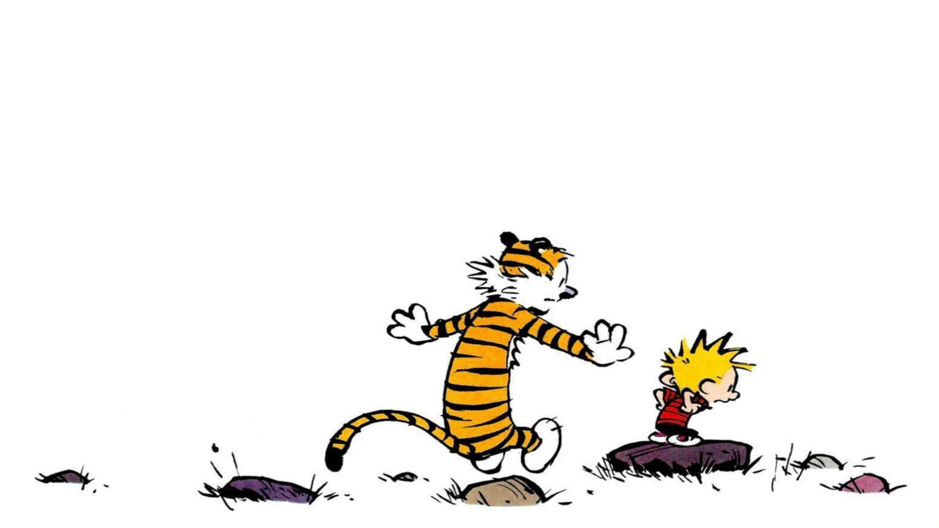 Calvin And Hobbes 4k White Wallpaper