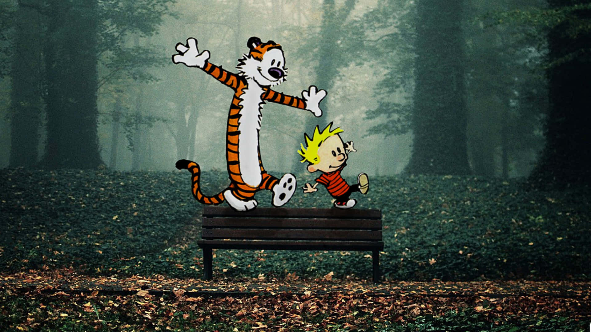 Calvin And Hobbes 4k Autumn Forest Wallpaper