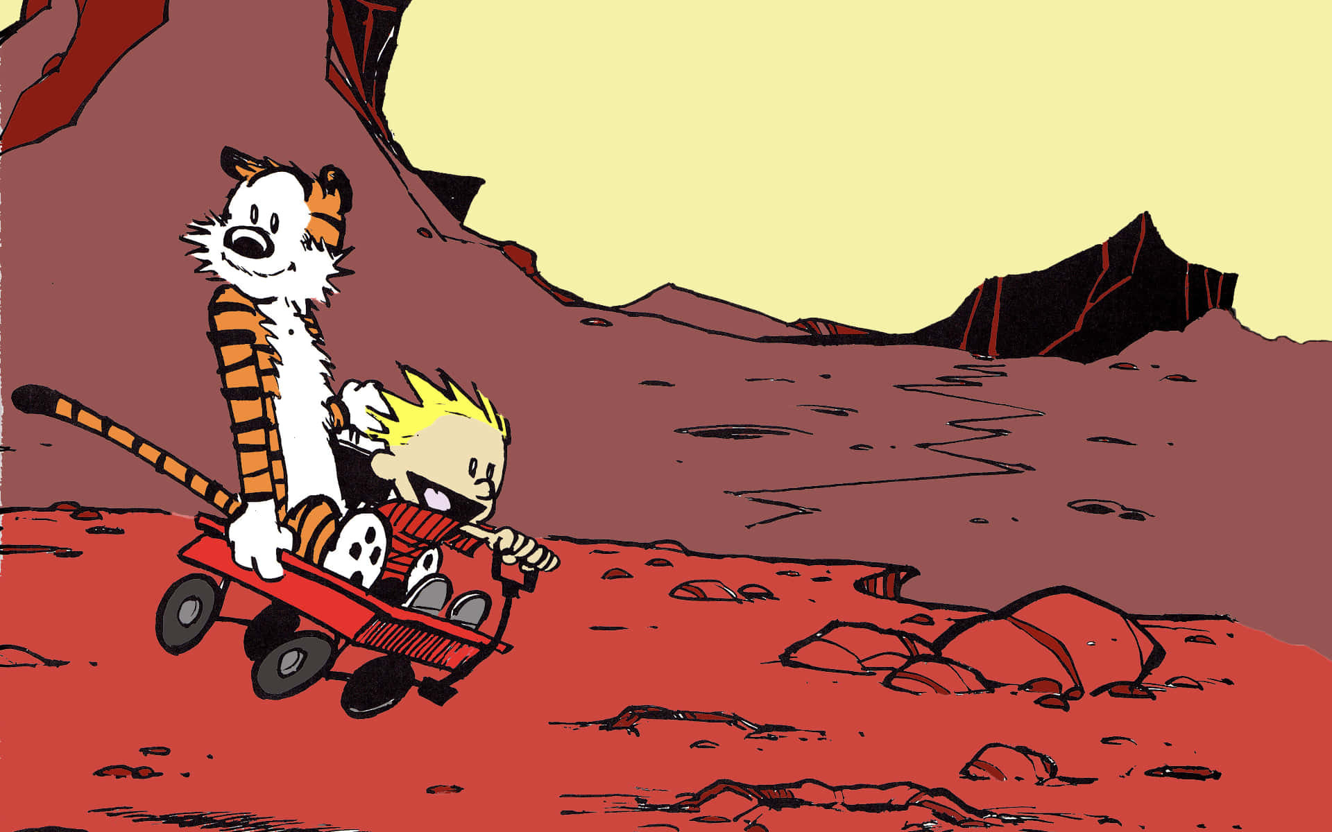 Calvin And Hobbes On A Red Wagon Picture