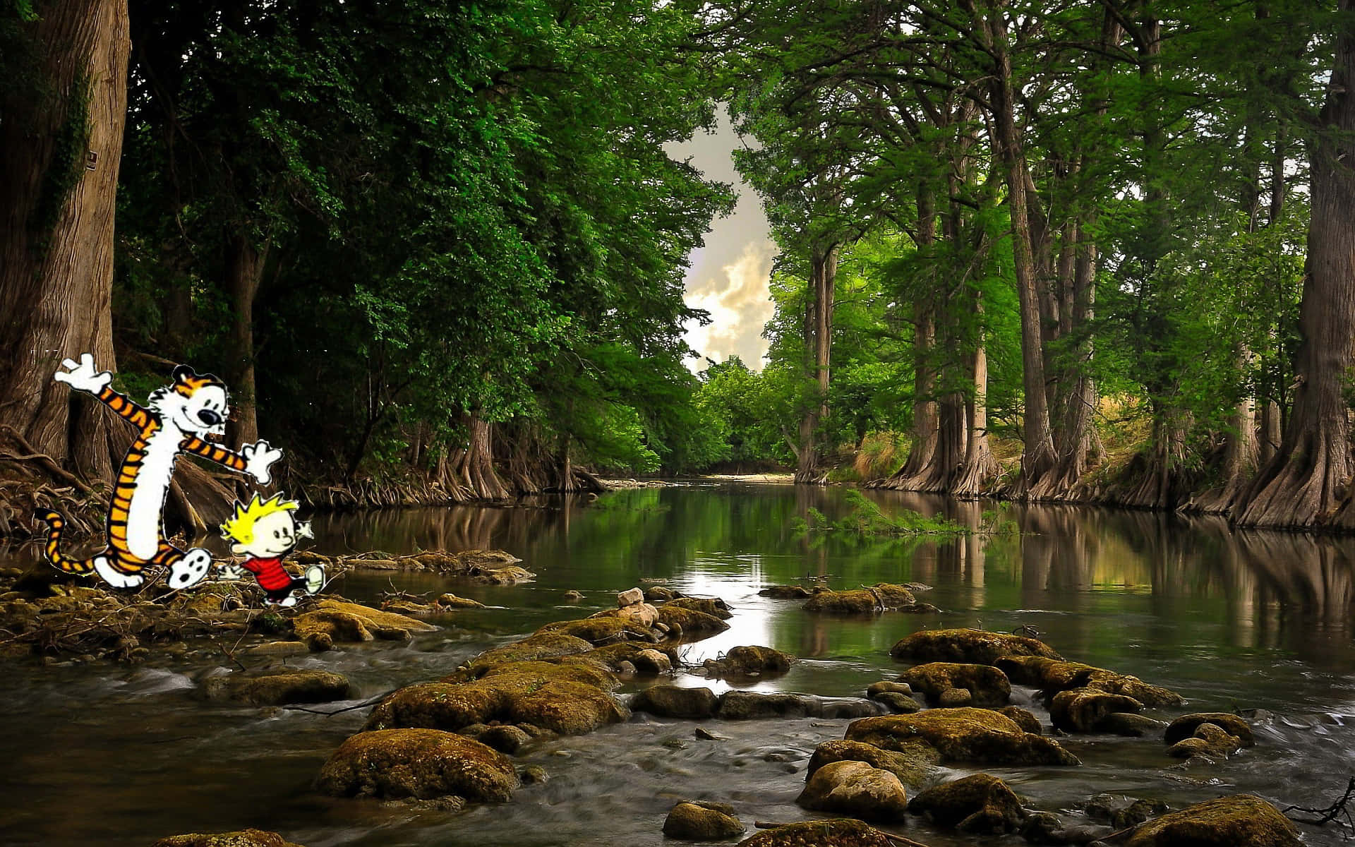 Calvinund Hobbes Auf Einem Flussbild
