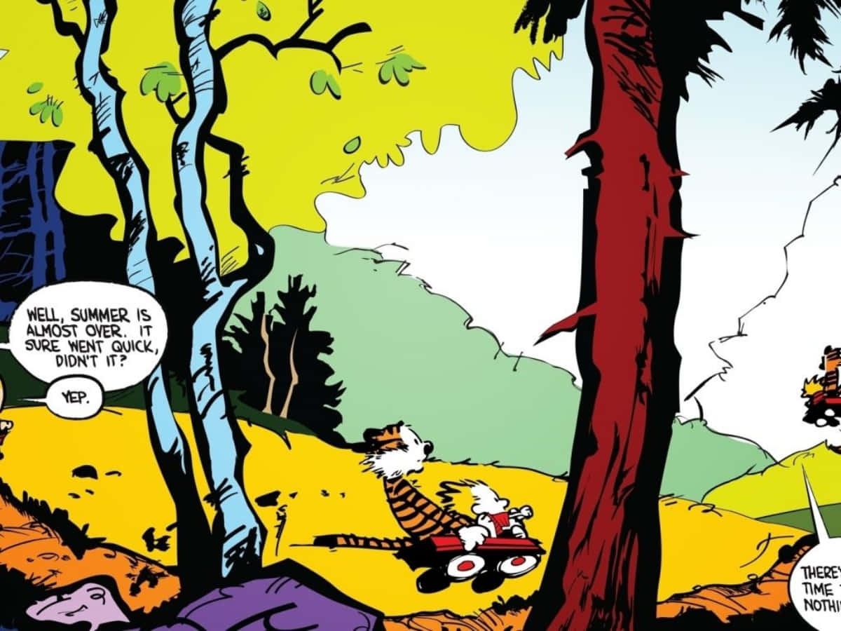 Calvin And Hobbes Riding On A Cart Picture
