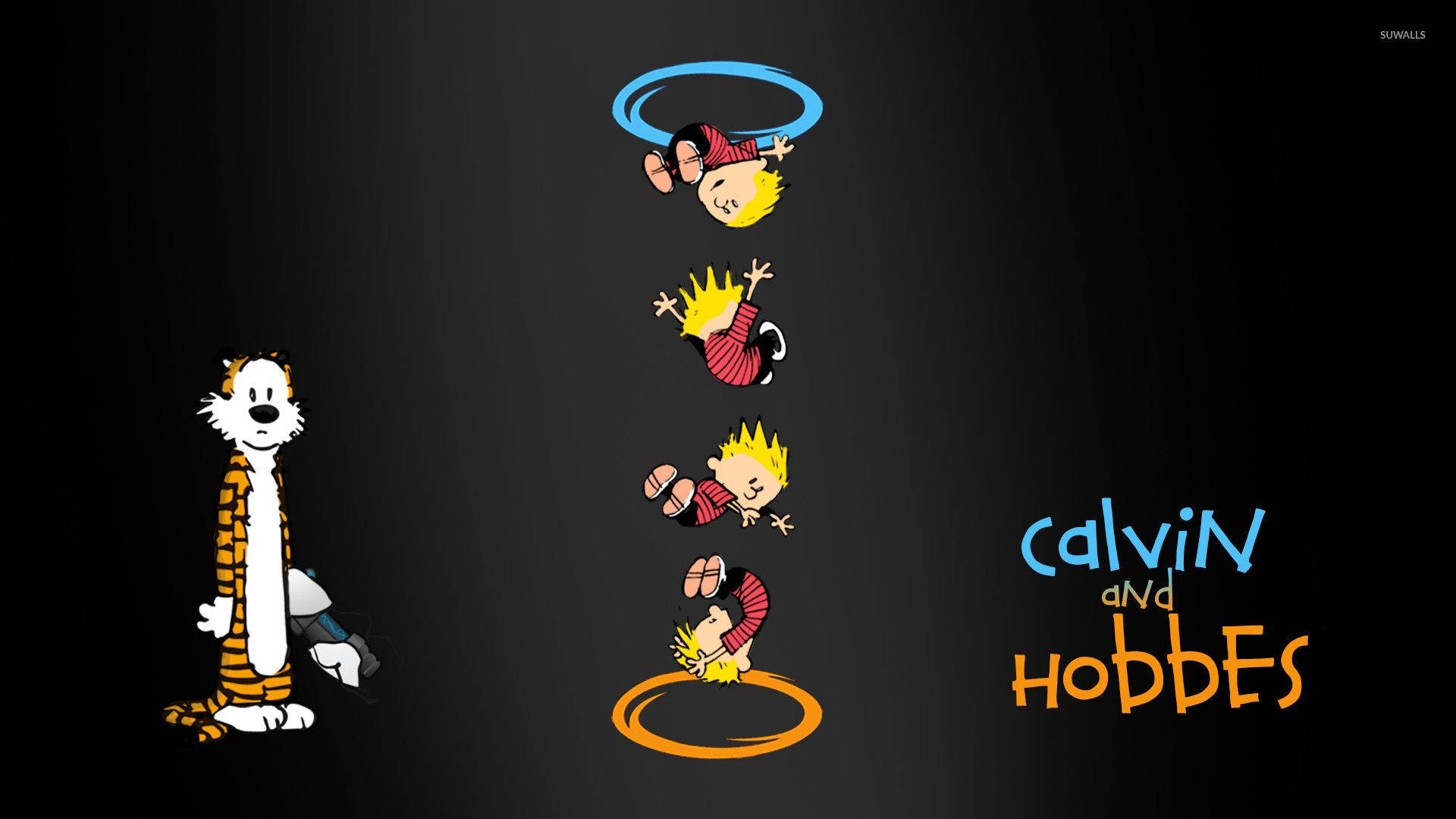 Calvin and Hobbes Take a Magical Journey with a Teleportation Ring Wallpaper
