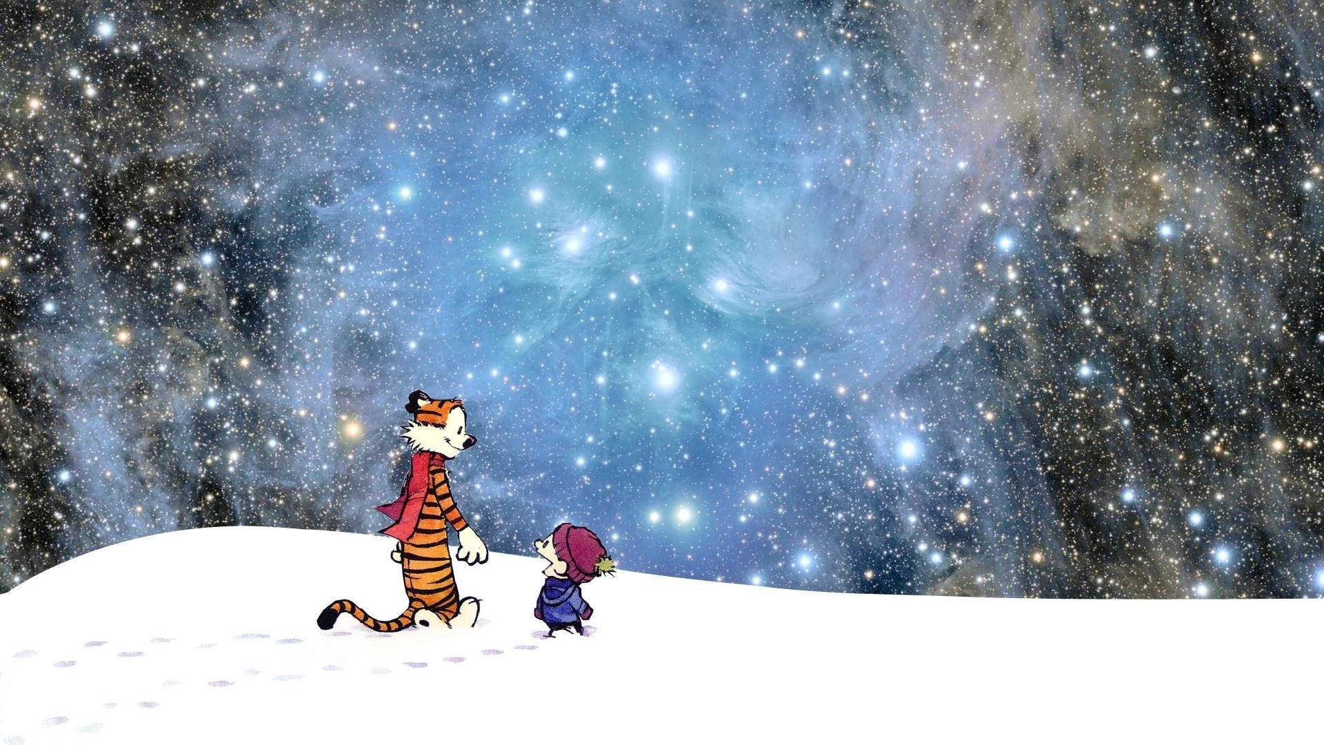 Calvin and Hobbes stargazing Wallpaper