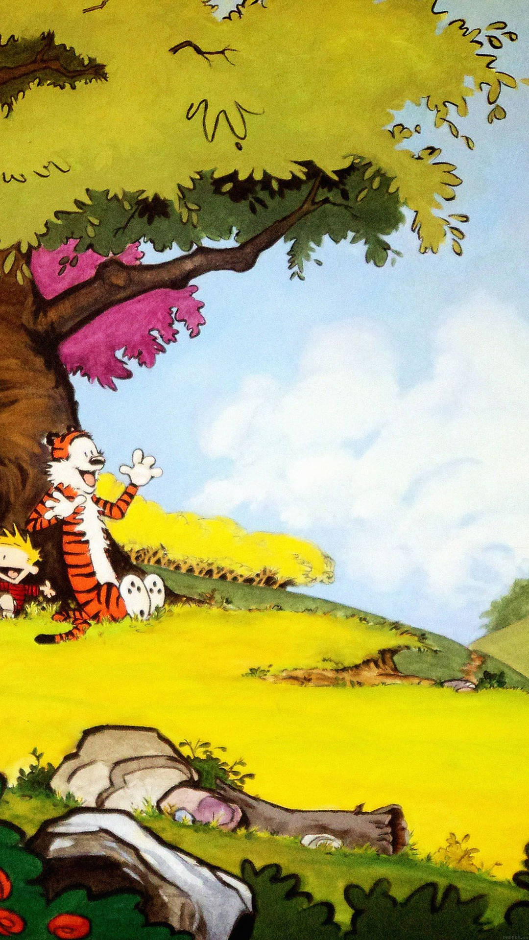 "Calvin and Hobbes bonding under a tree" Wallpaper