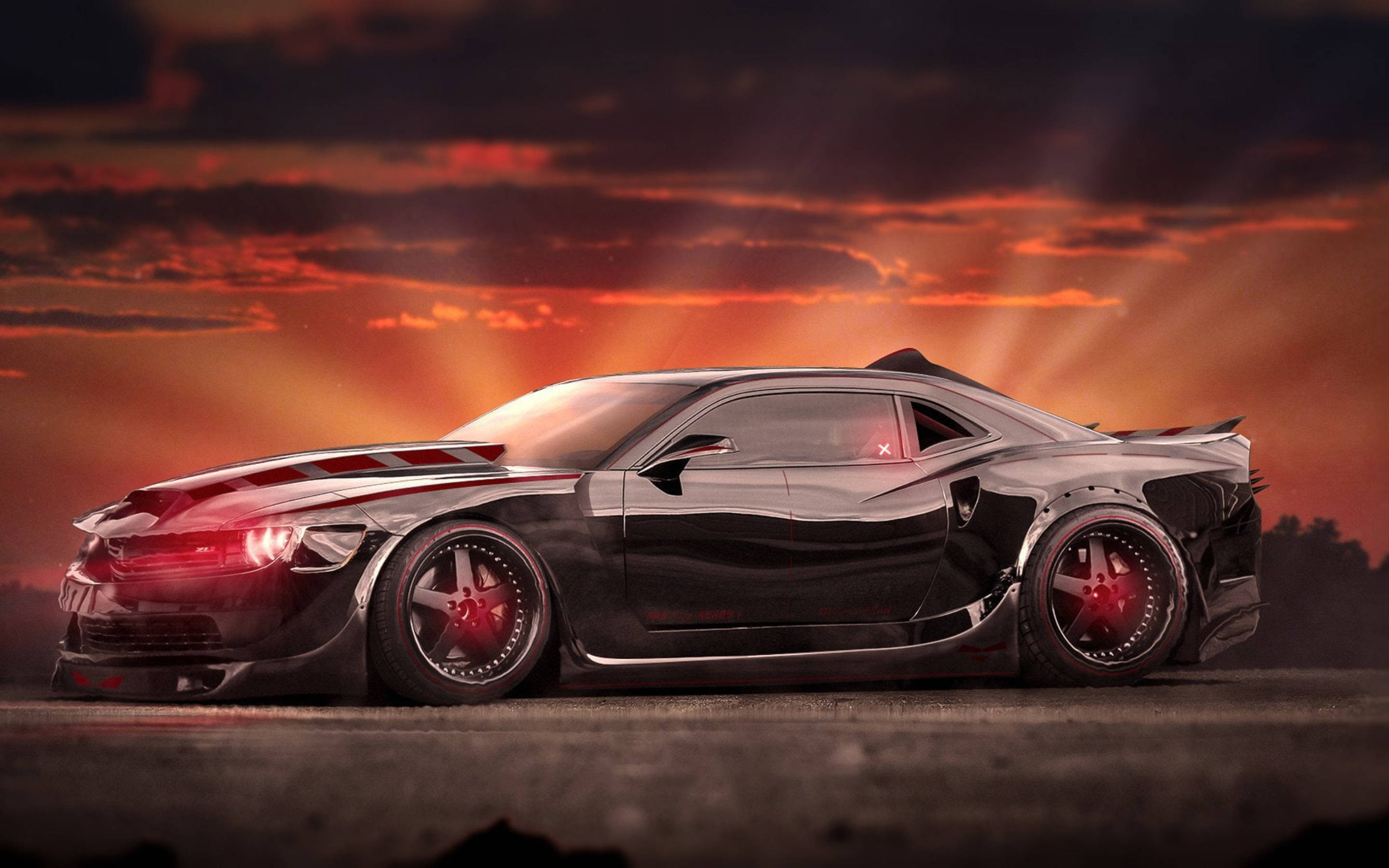 Sleek Black Camaro Muscle Car Wallpaper