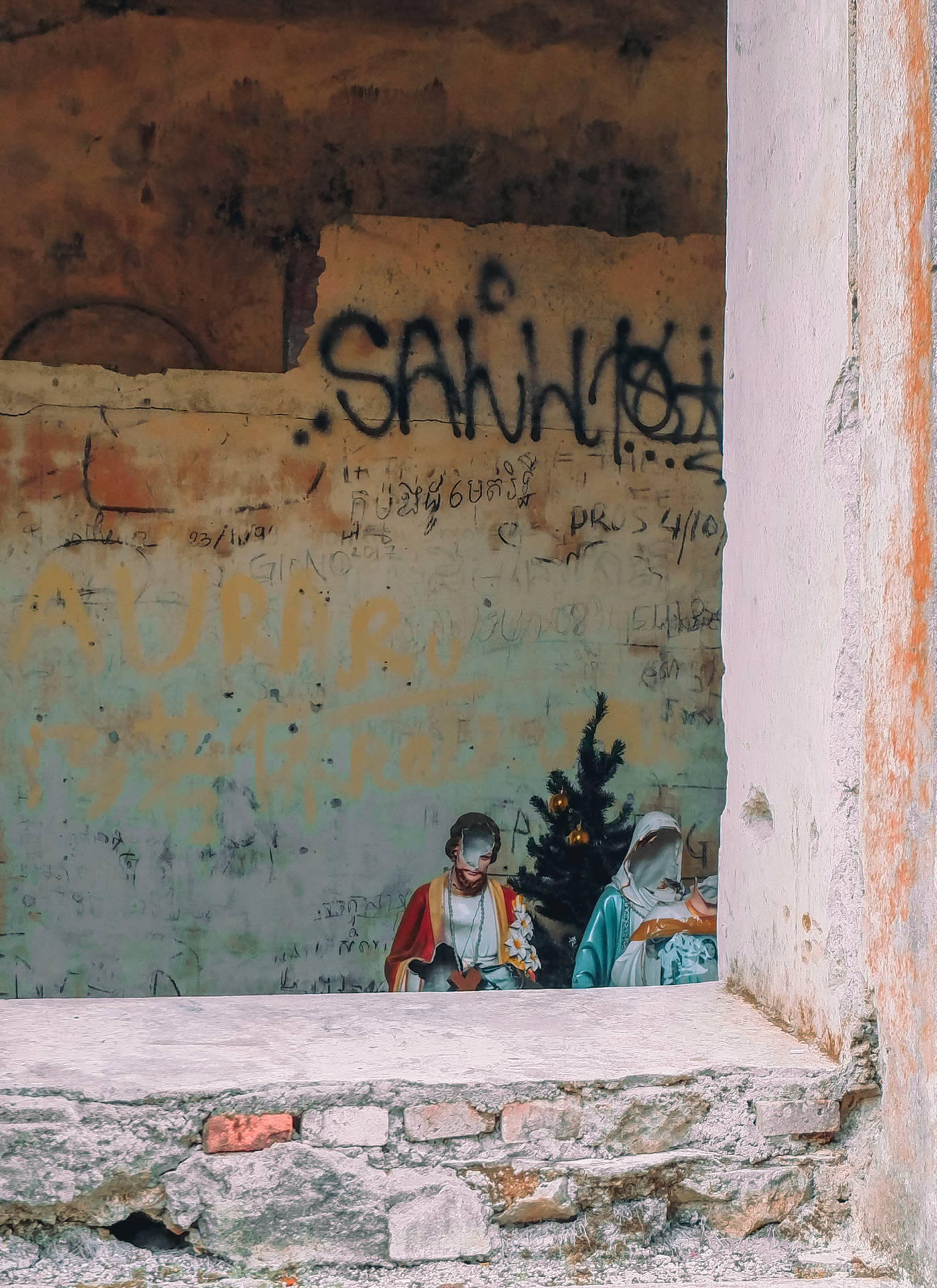 Cambodja Graffiti På Væg Wallpaper
