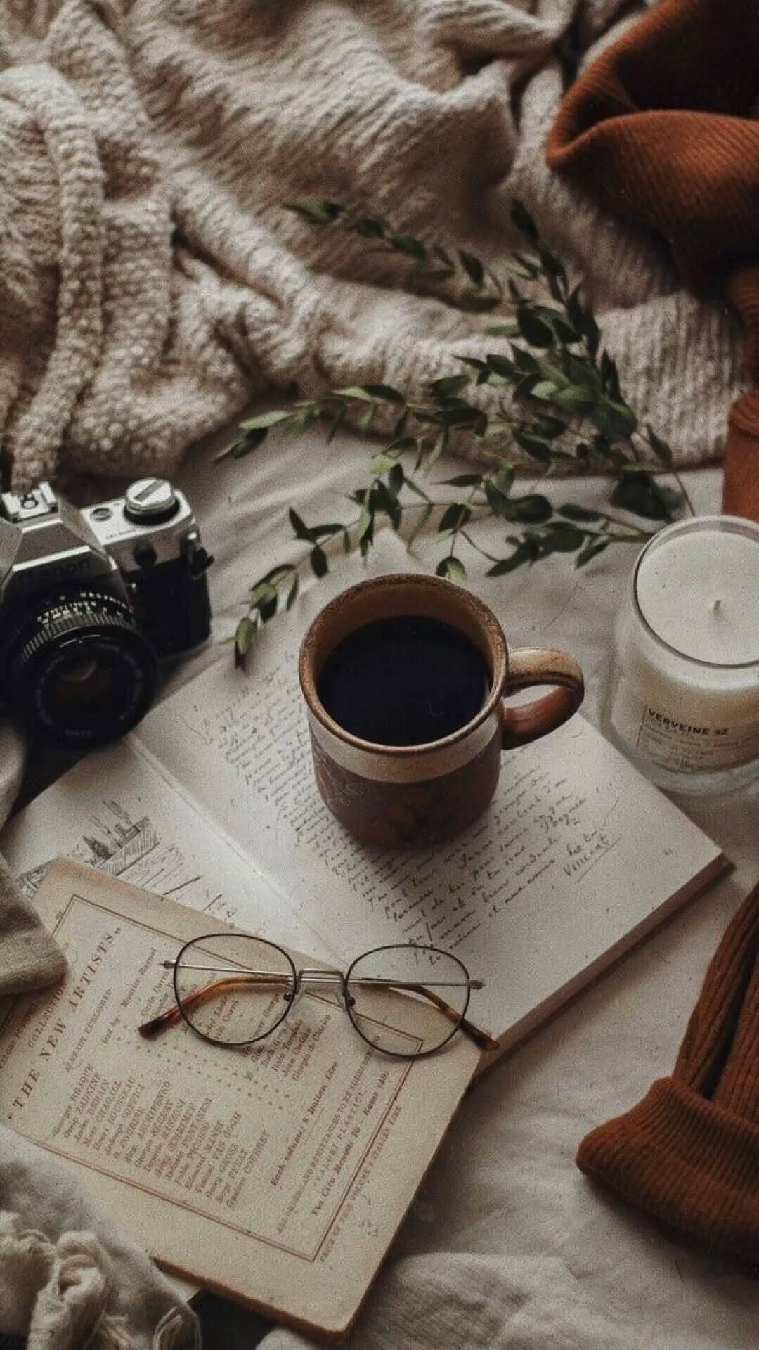 Camera, Notebook, And Coffee Aesthetic Wallpaper
