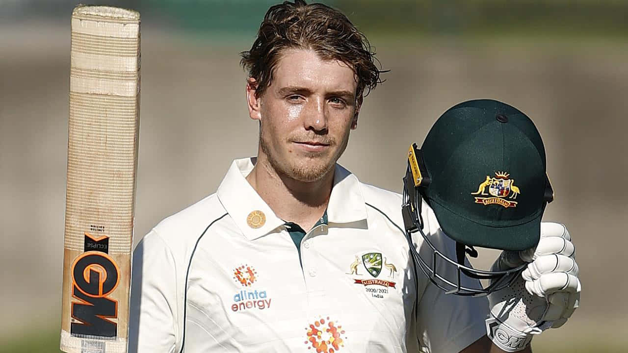 Cameron Green posing with his cricket bat Wallpaper