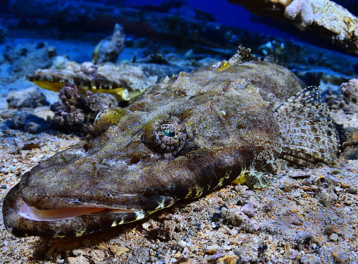 Camouflaged Flathead Fish On Seabed.jpg Wallpaper
