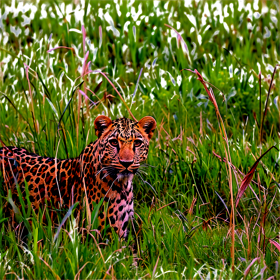 Camouflaged Leopard In Grass Png 06112024 PNG