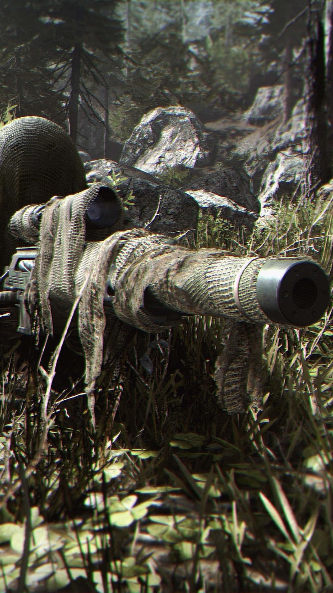 Camouflaged_ Sniper_in_ Woods.jpg Wallpaper