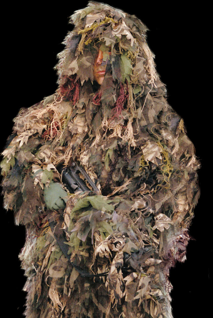 Camouflaged Sniperin Ghillie Suit PNG