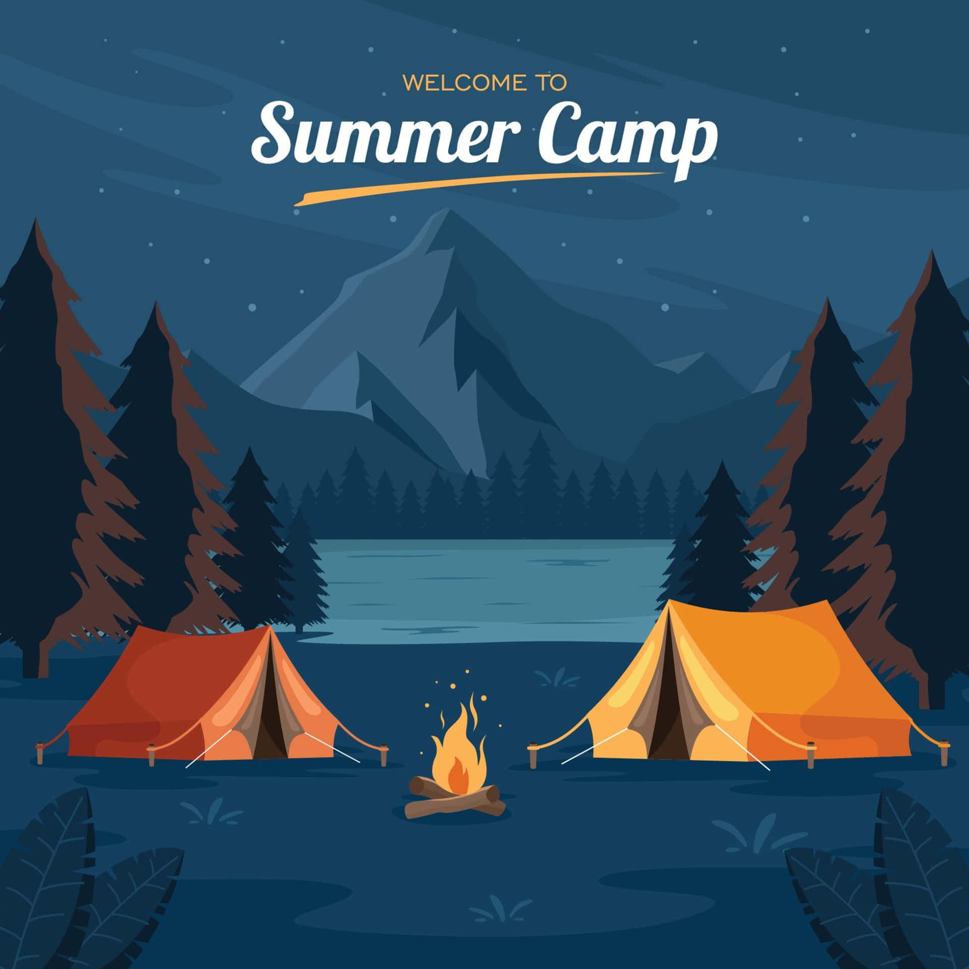 Premium Vector  Summer camp background in flat design  Wallpaper  powerpoint Adventure logo Background