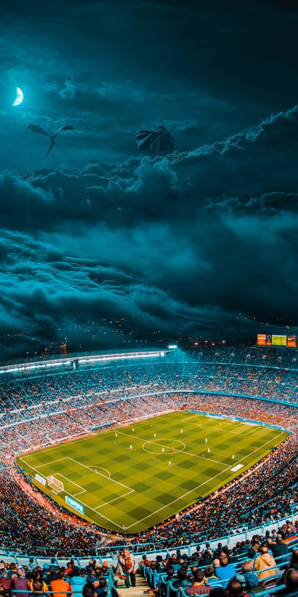 Camp Nou Night Match Atmosphere Wallpaper