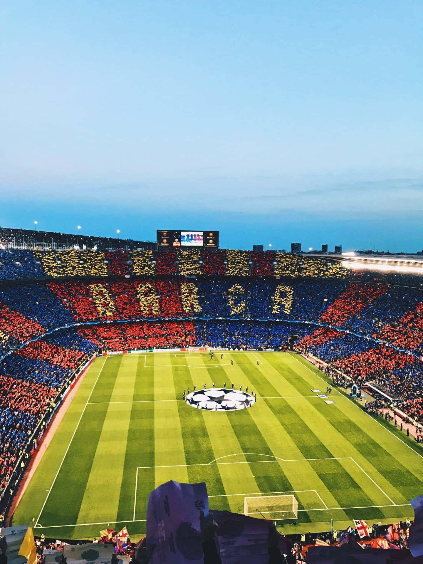 Camp Nou Stadium Crowd Mosaic Wallpaper
