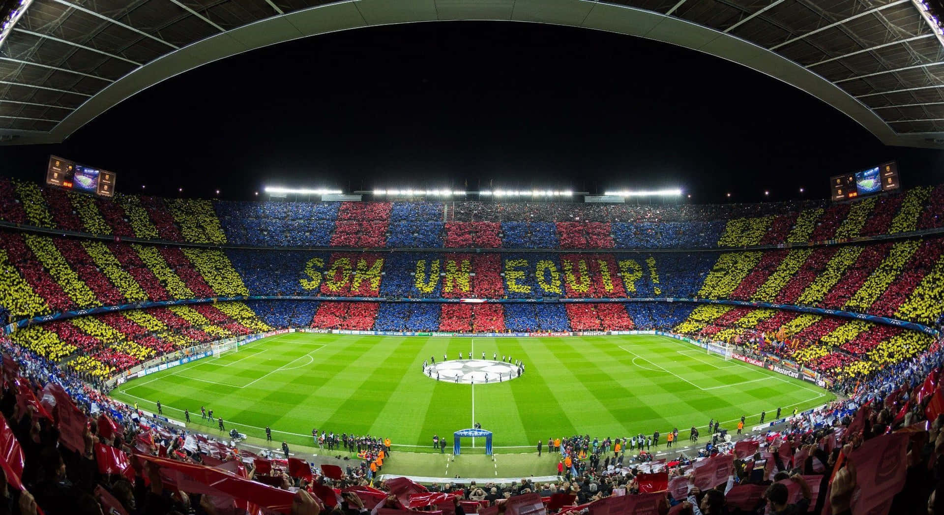 Camp Nou Stadium Crowd Mosaic Wallpaper