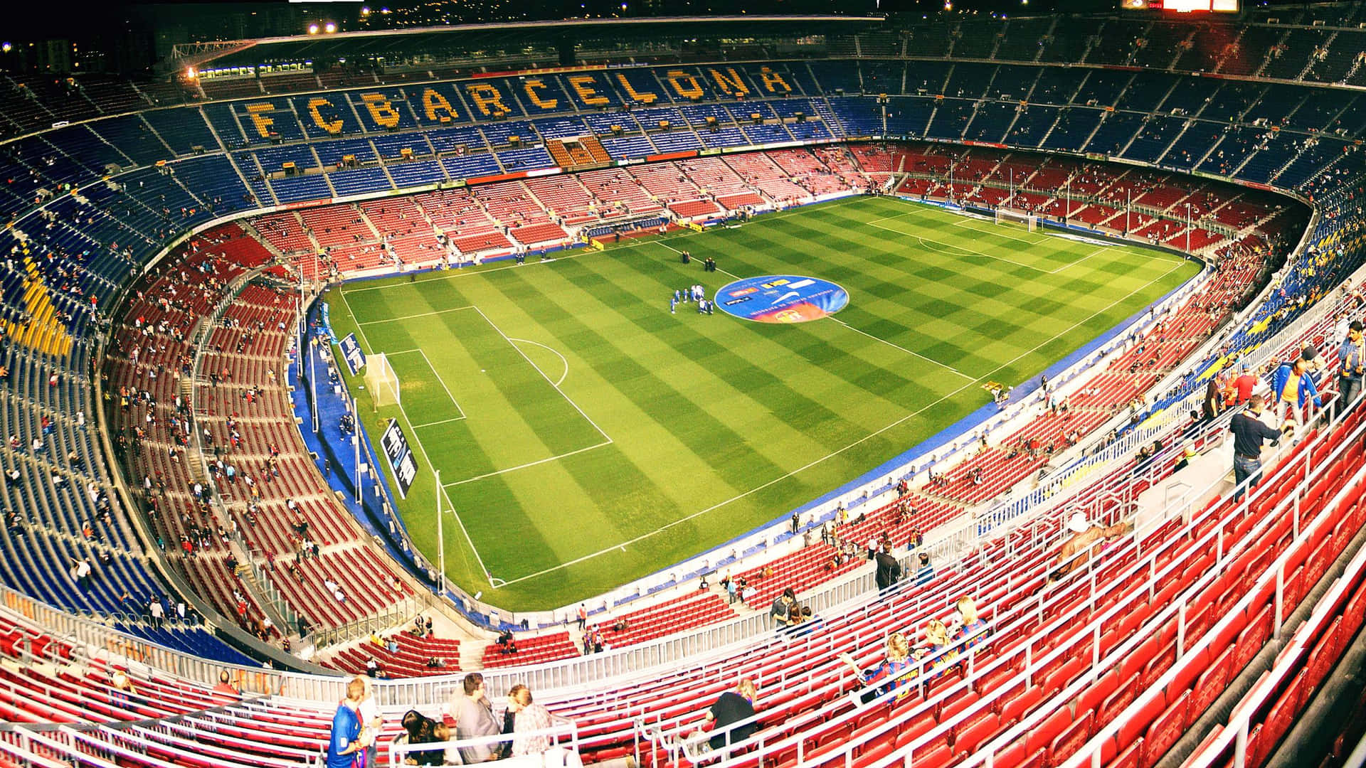 Camp Nou Stadium Evening Match Preparation Wallpaper