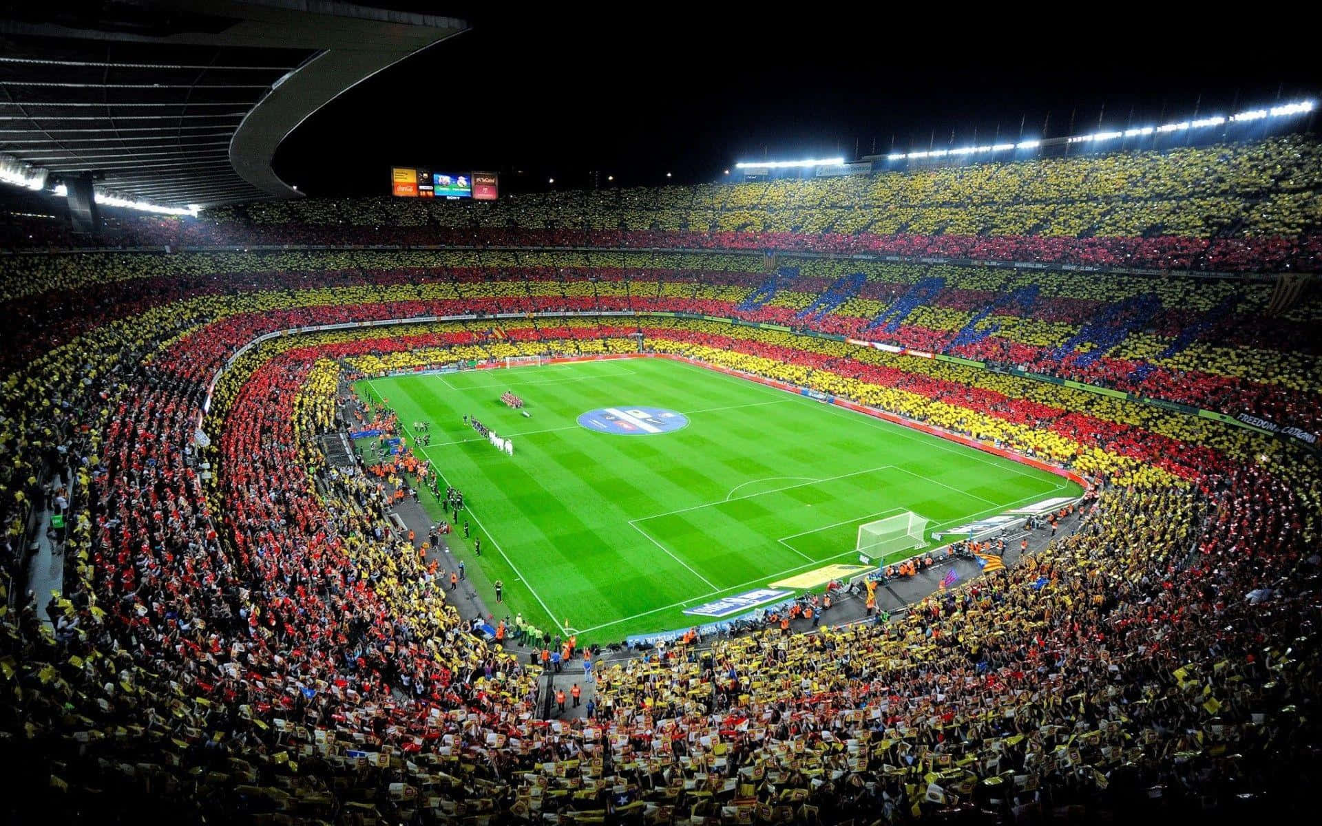 Camp Nou Stadium Full Crowd Night Game Wallpaper