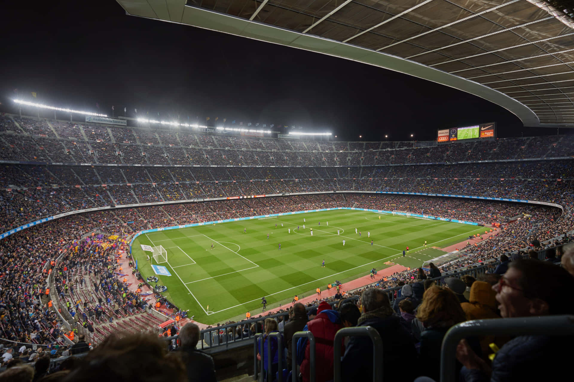 Camp Nou Stadium Night Match Wallpaper