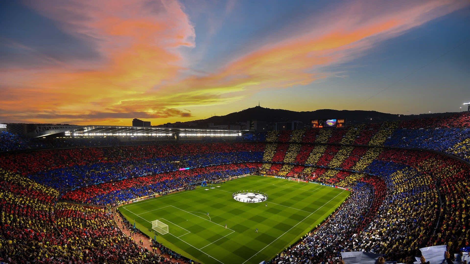 Camp Nou Stadium Sunset Soccer Match Wallpaper