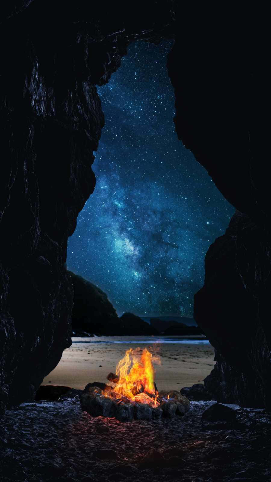 Campfire At The Cave Wallpaper