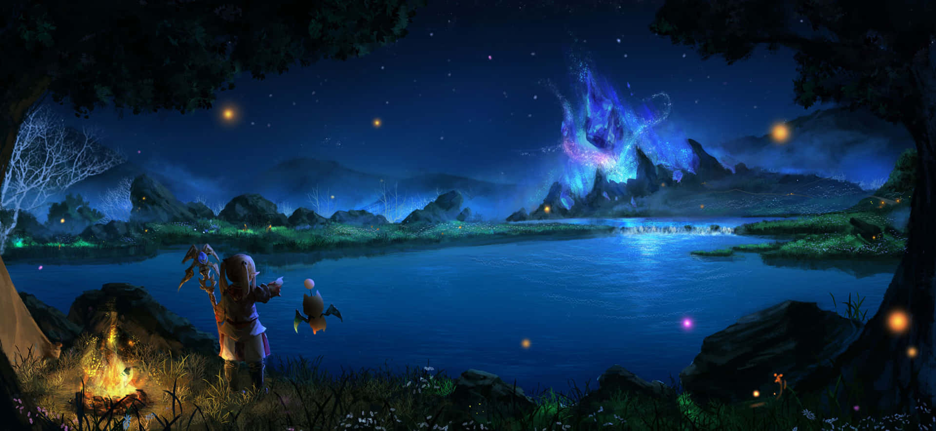 Campfire By The Lake Final Fantasy Xiv Wallpaper
