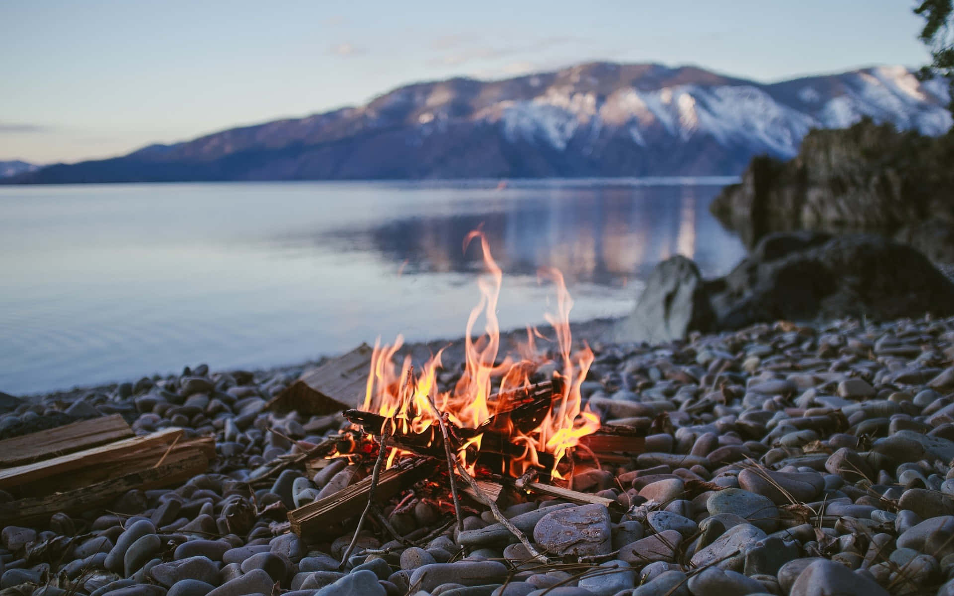 Campfire By The Lake Wallpaper