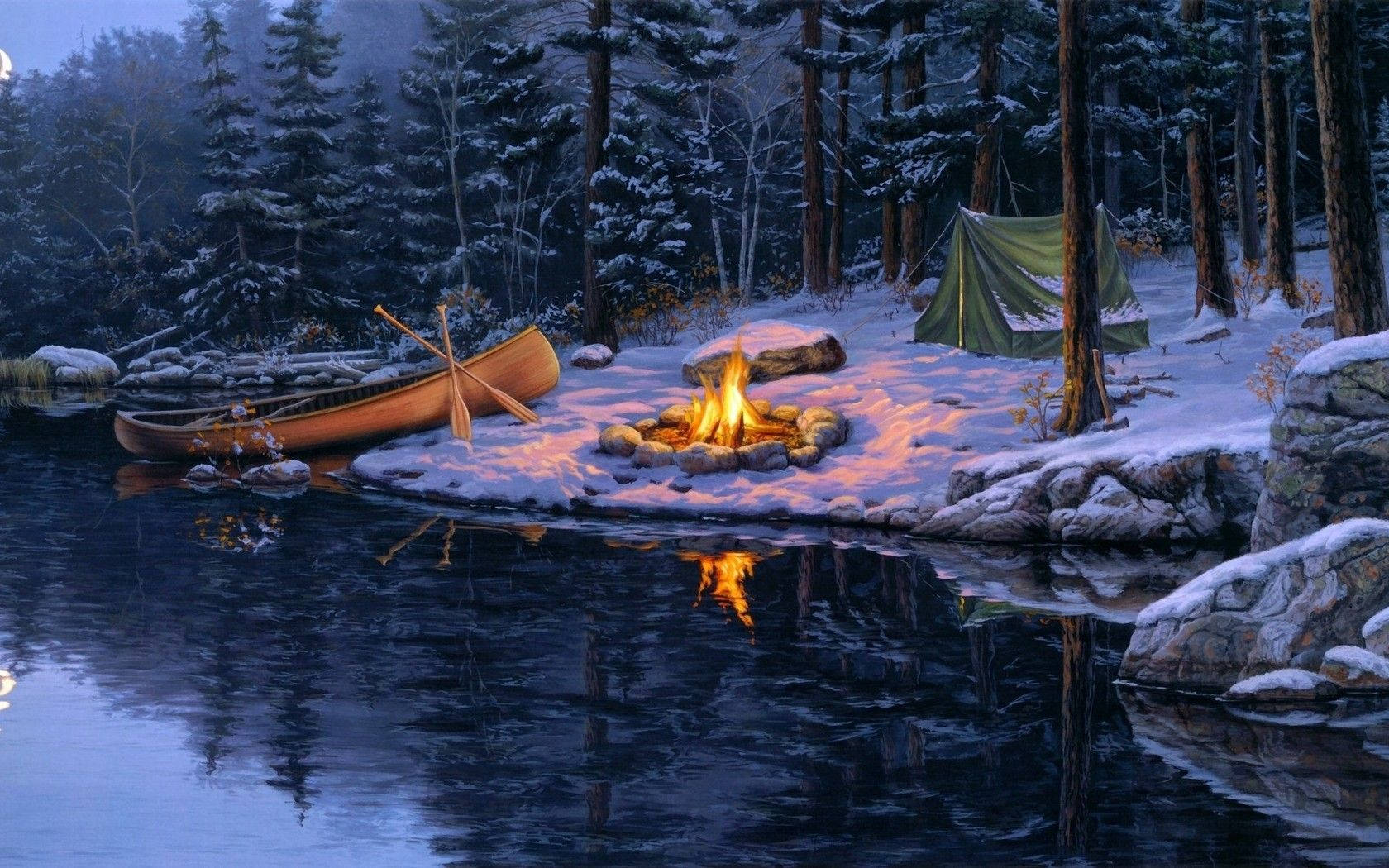 Camping With Boat Wallpaper