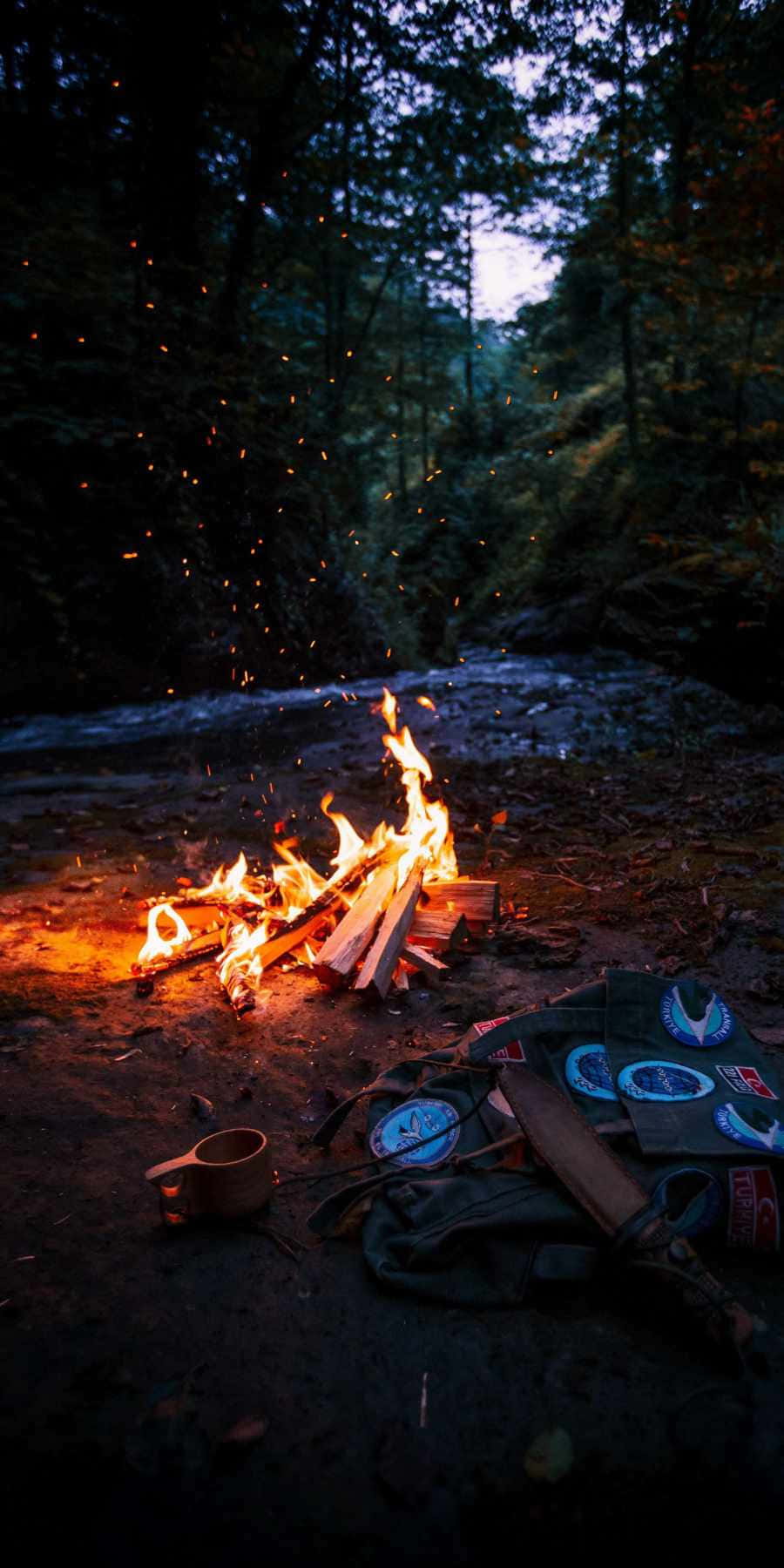 Campsite Lake Campfire Wallpaper