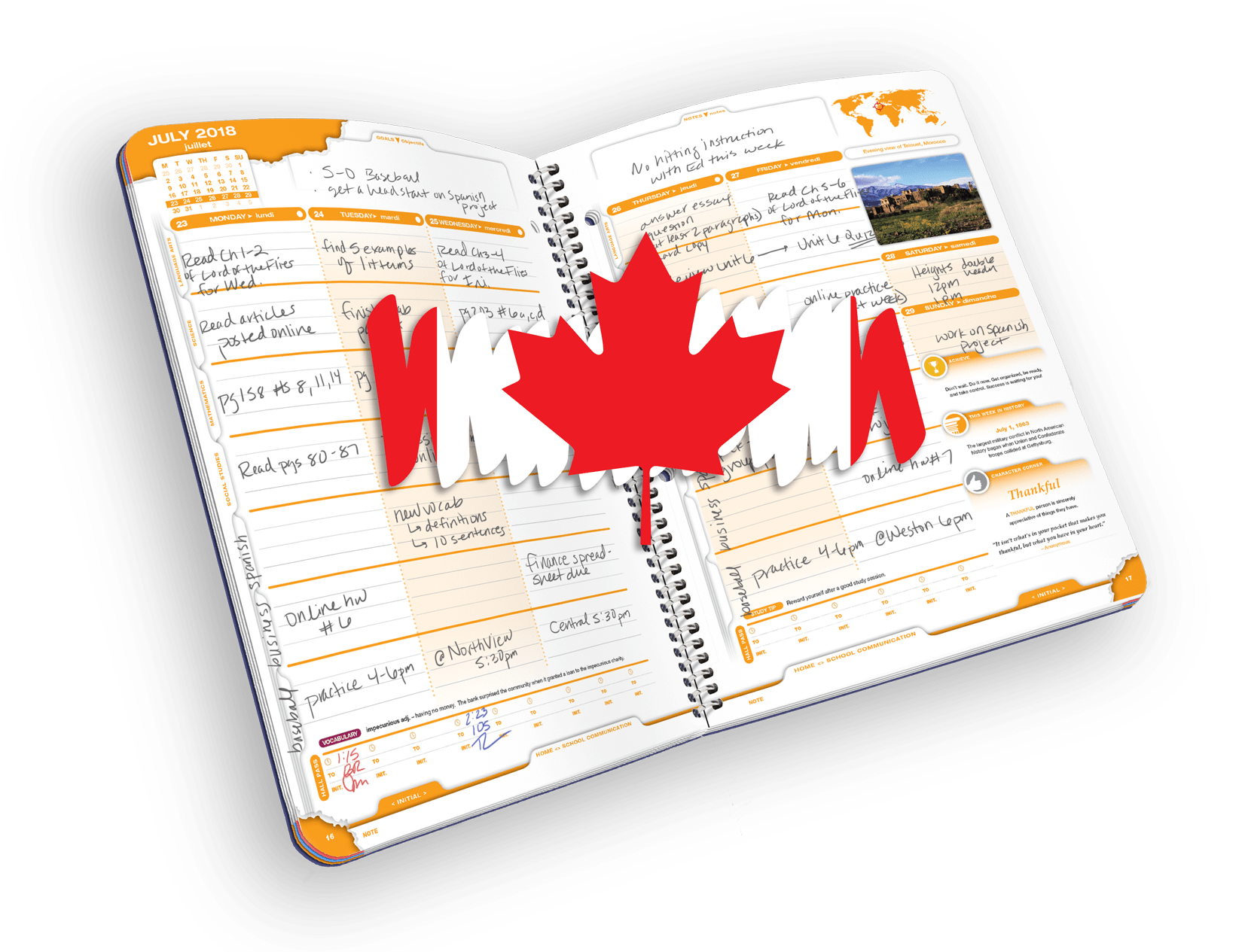 Canada Flag Overlay On Planner PNG