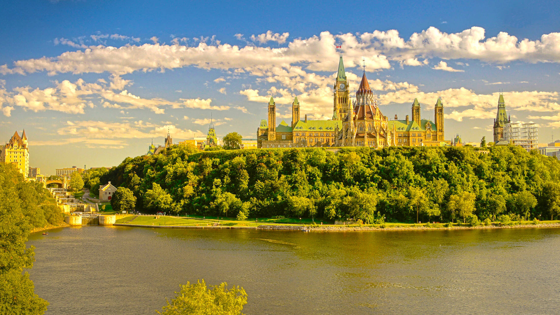 Canada Ottawa parlamentsbygning Reflektioner Tapet Wallpaper