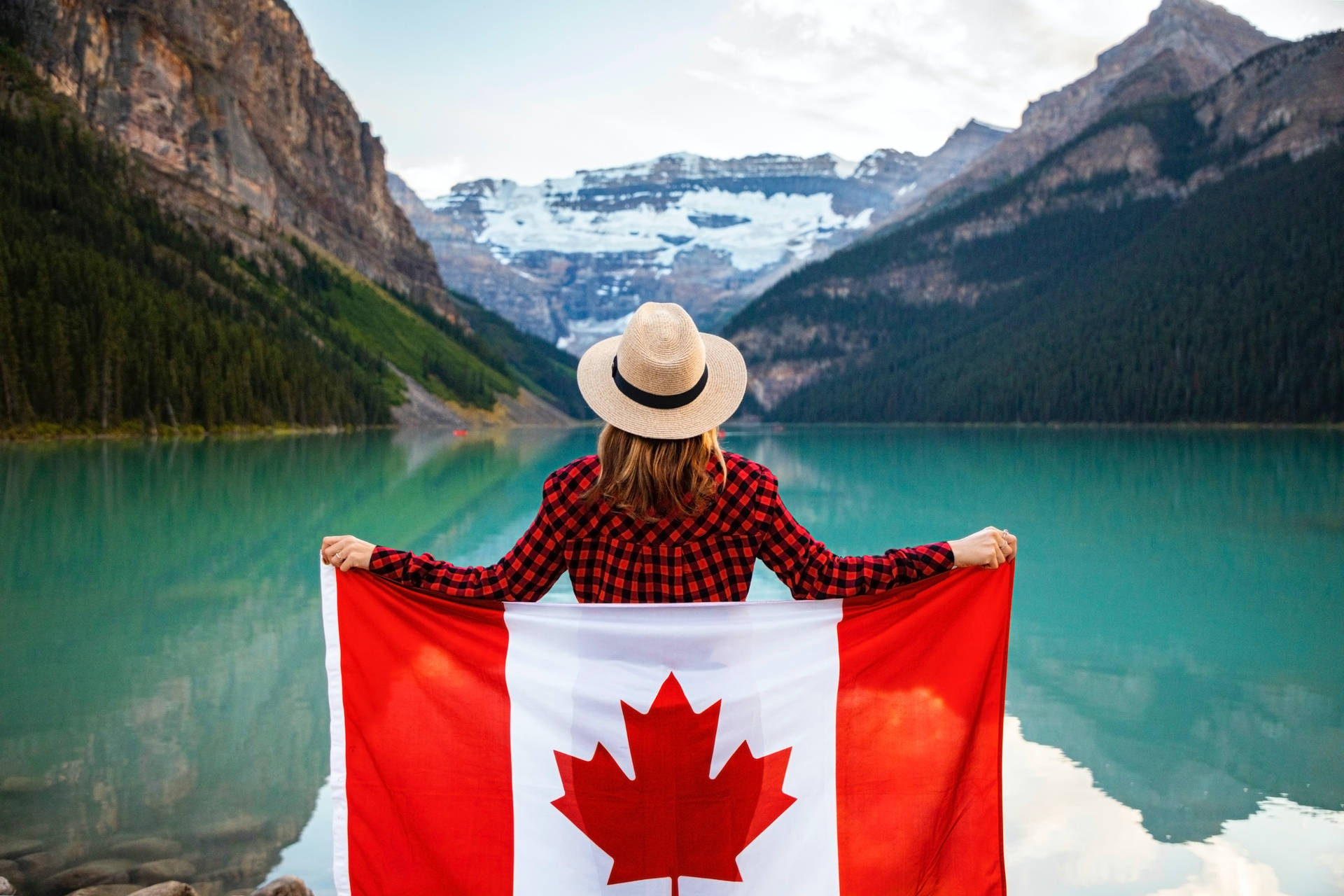 Canadian Flag And Lake Wallpaper