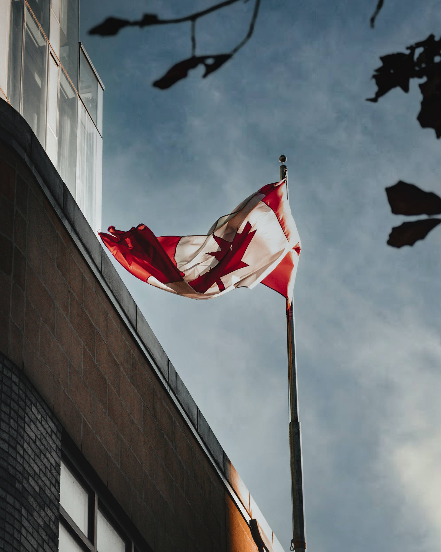 Kanadensiskaflaggan Flaggstångsbyggnad Wallpaper