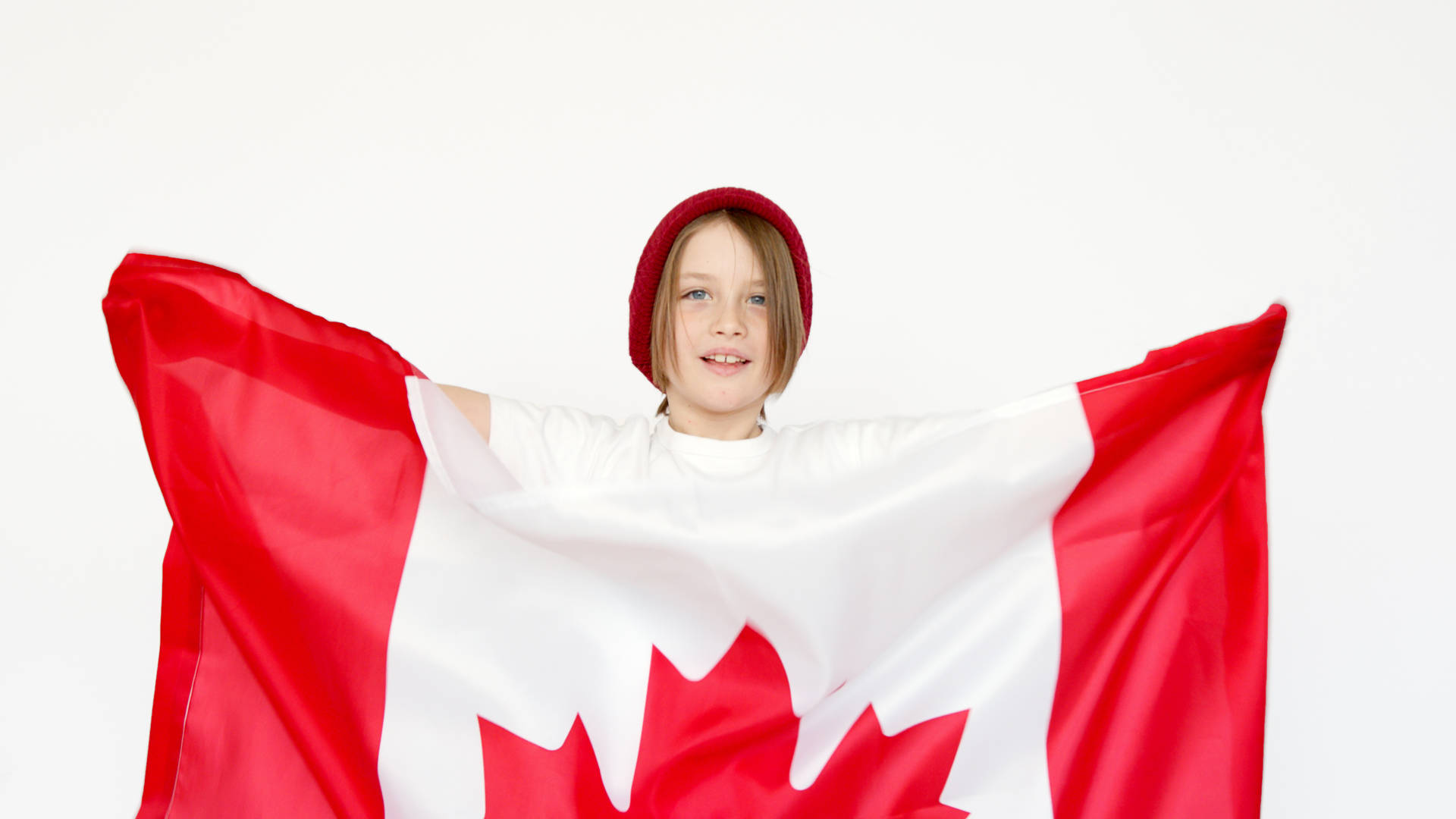 Canadian Flag Red Cap Girl Background