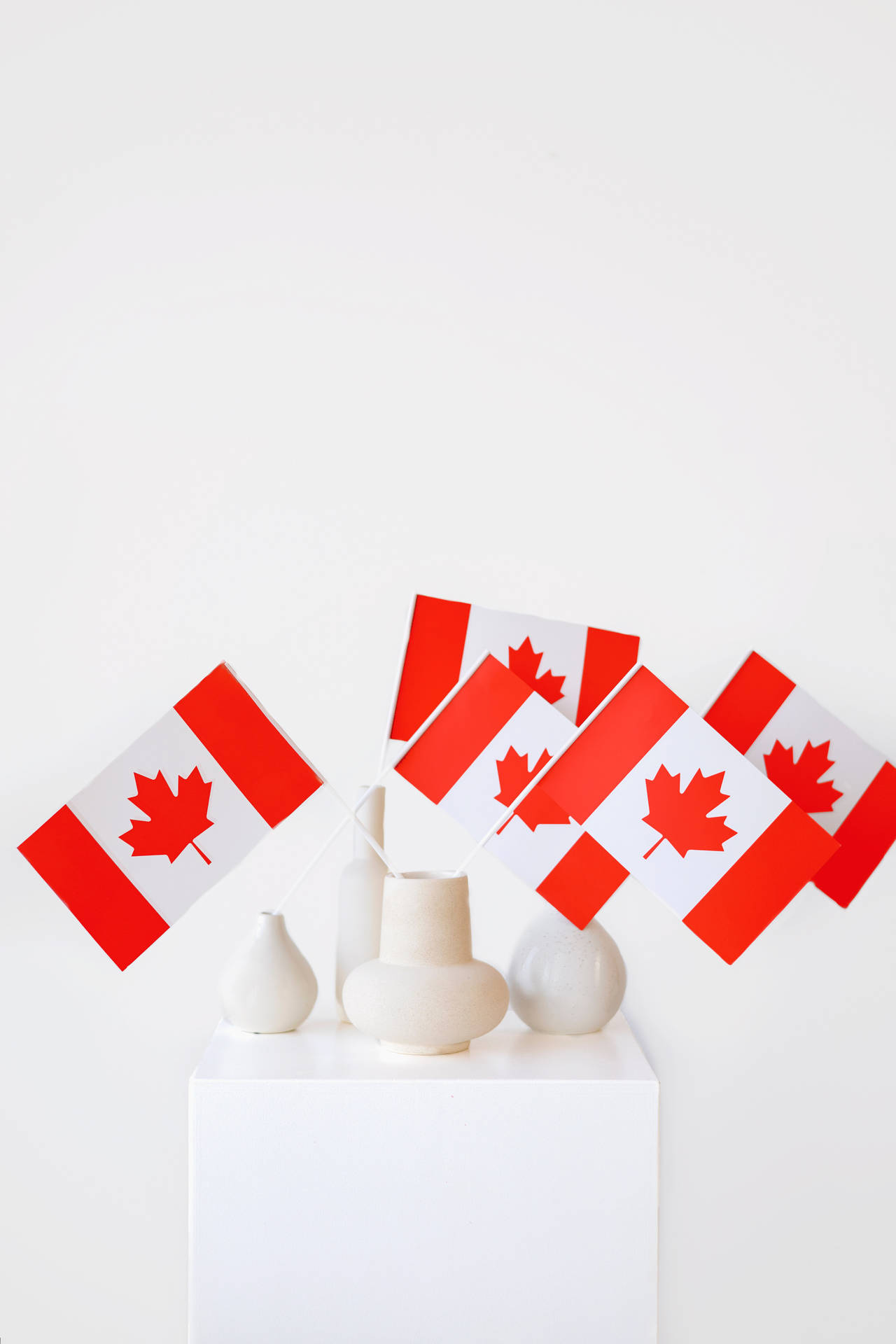 Kanadensiskaflaggor Inuti Vaser. Wallpaper