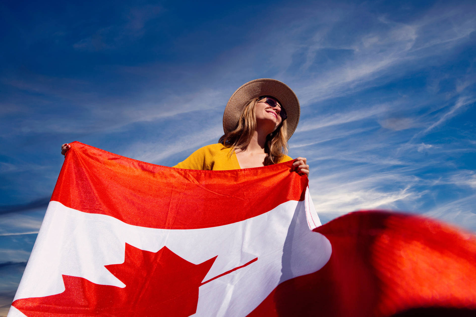Canadian Happy Woman Flag Background