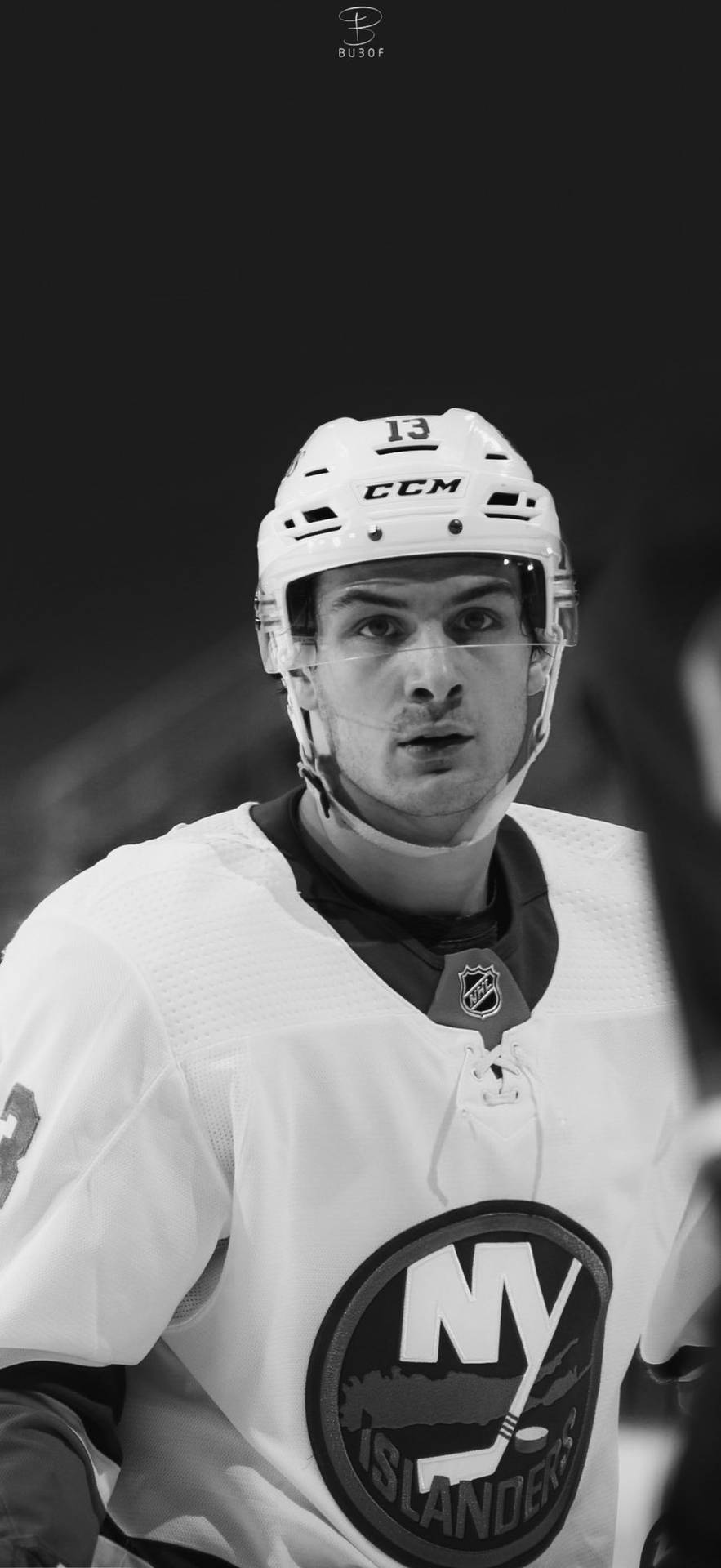 Canadian Ice Hockey Player Mathew Barzal Monochrome Portrait Wallpaper