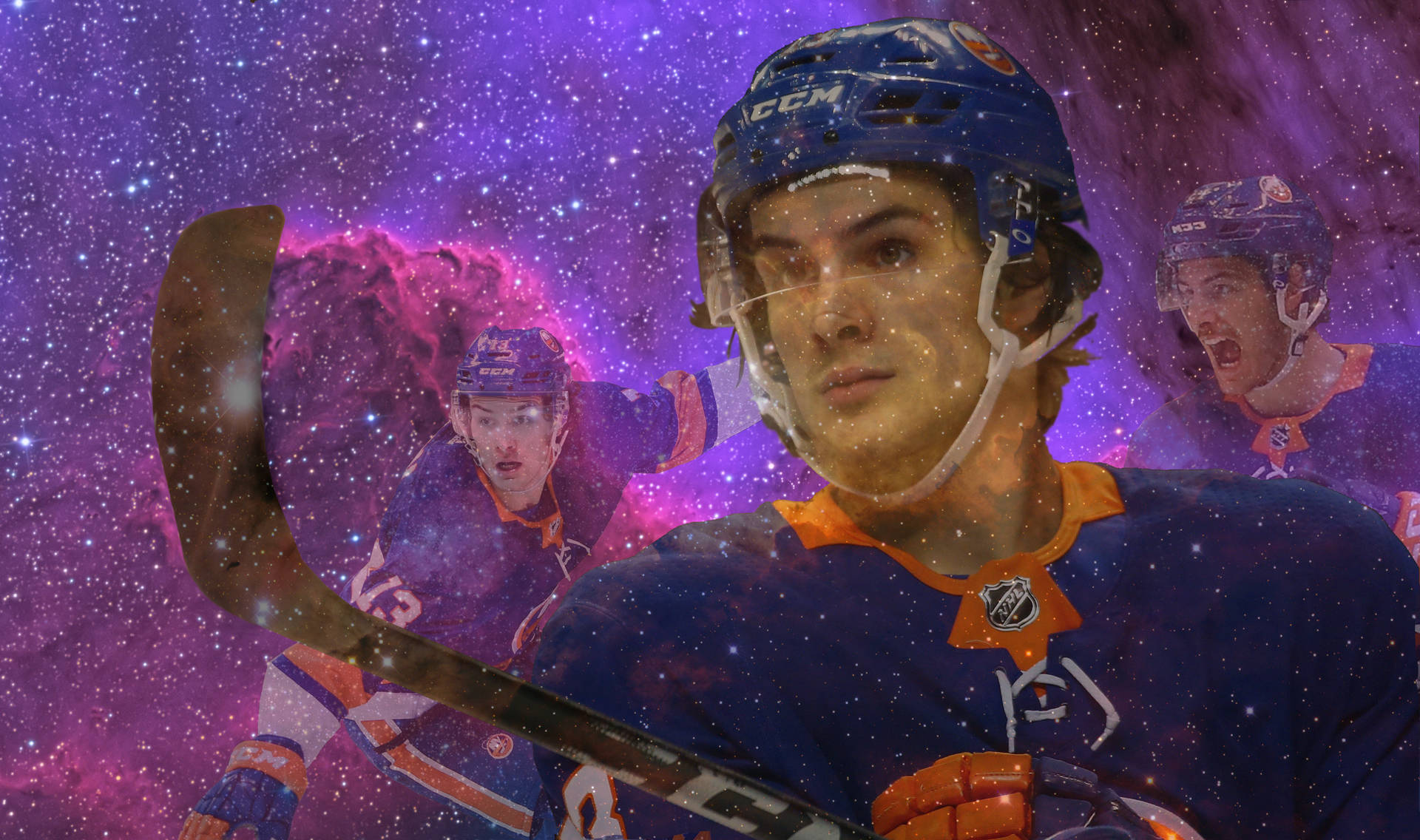 Kanadisk ishockey spiller Matthew Barzal portræt digital kunst vægmaleri Wallpaper