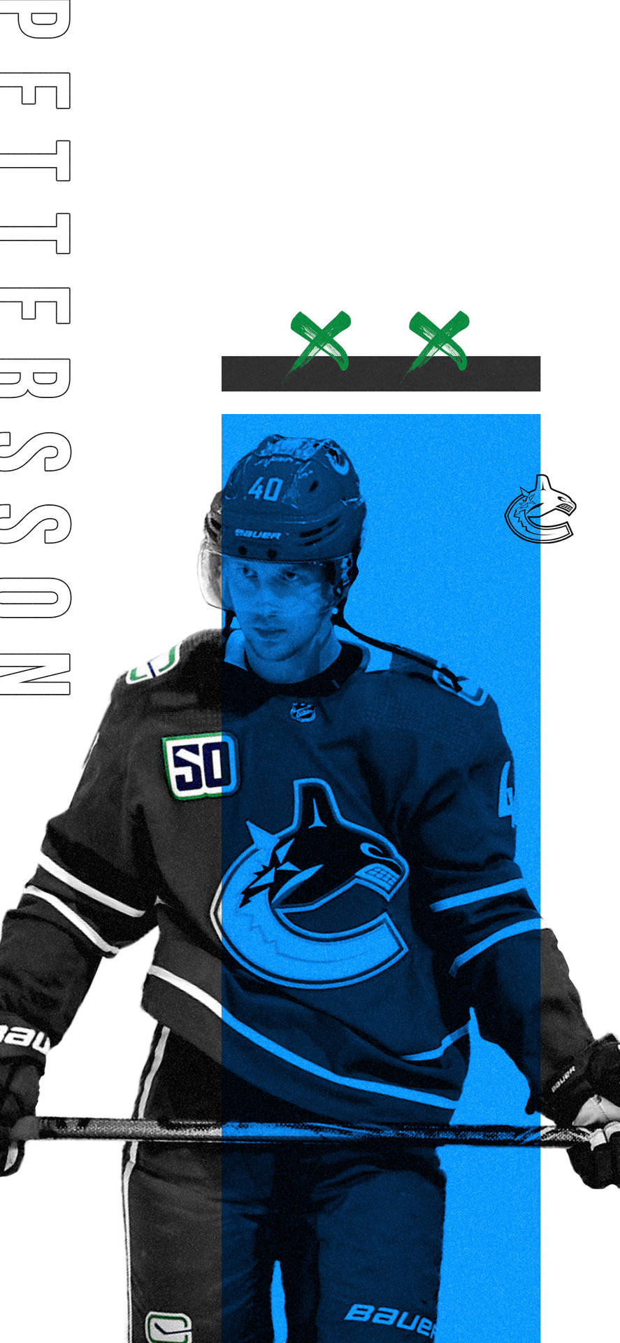 Canadian NHL Player Elias Pettersson Blue And White Poster Wallpaper