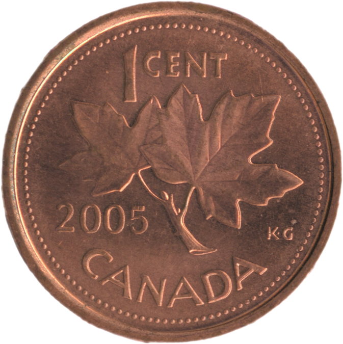 Canadian Penny2005with Maple Leaves PNG
