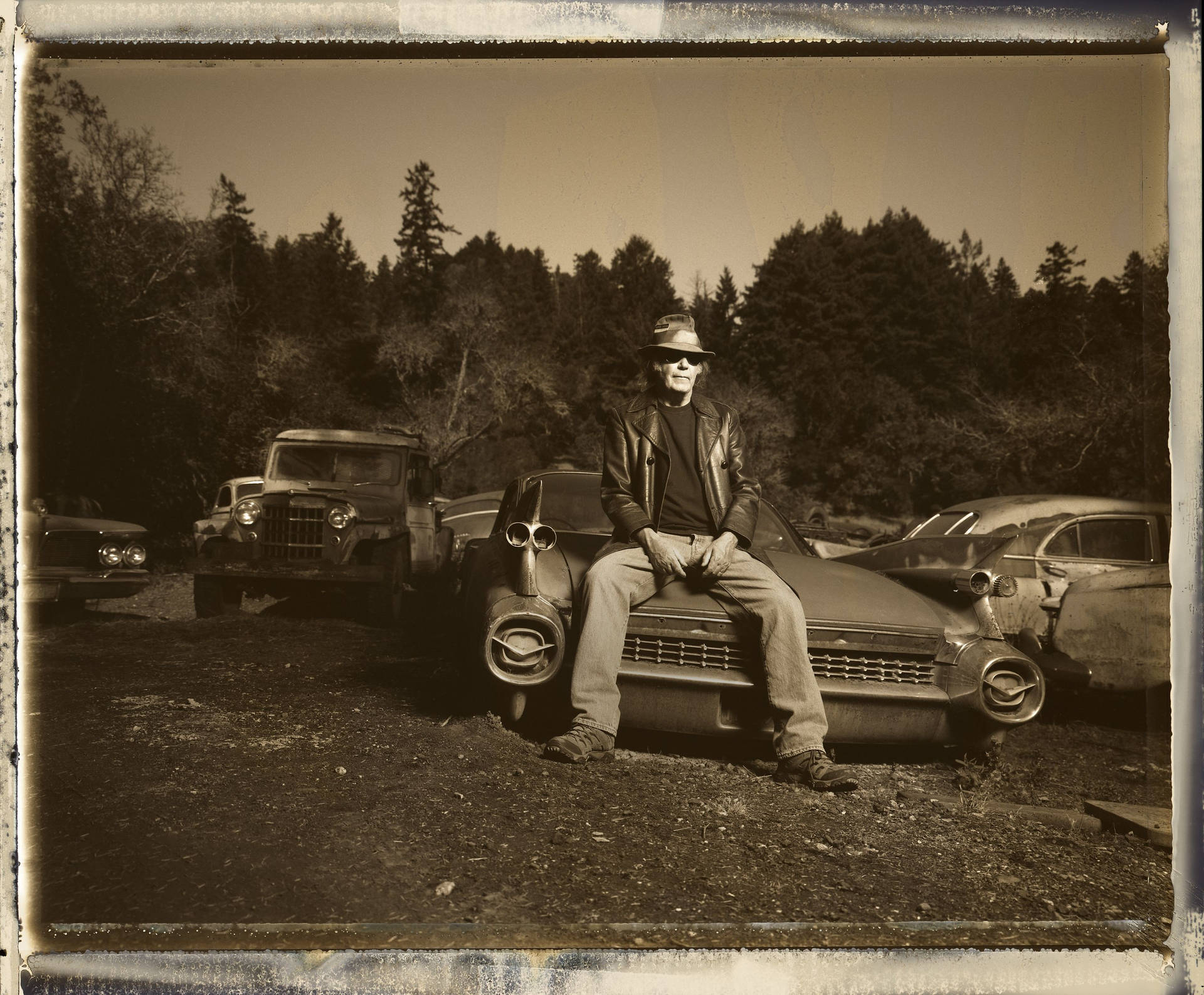 Canadian Singer Neil Young Sepia Image Wallpaper