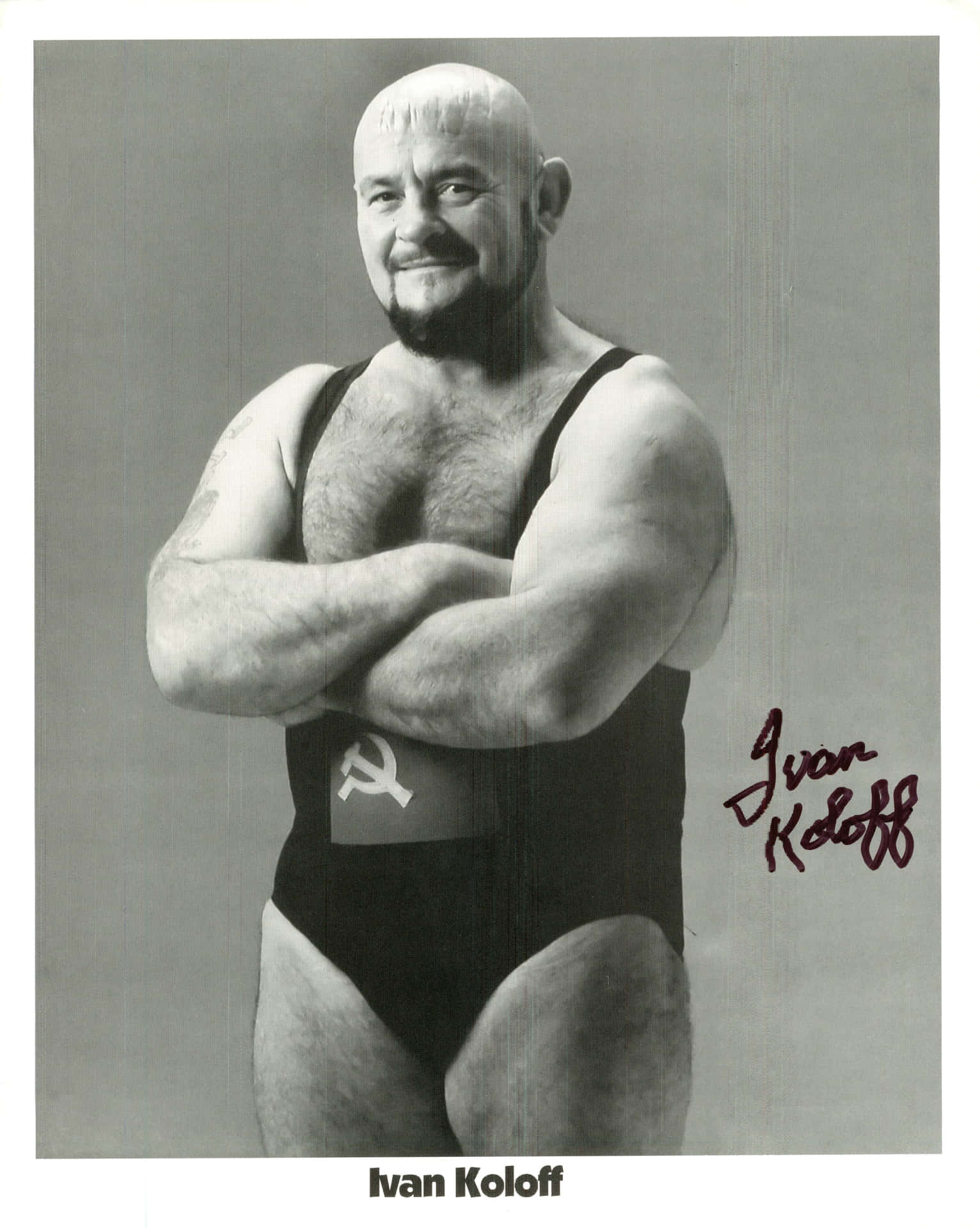 Canadian Wrestler Ivan Koloff Grayscale Autographed Portrait Wallpaper